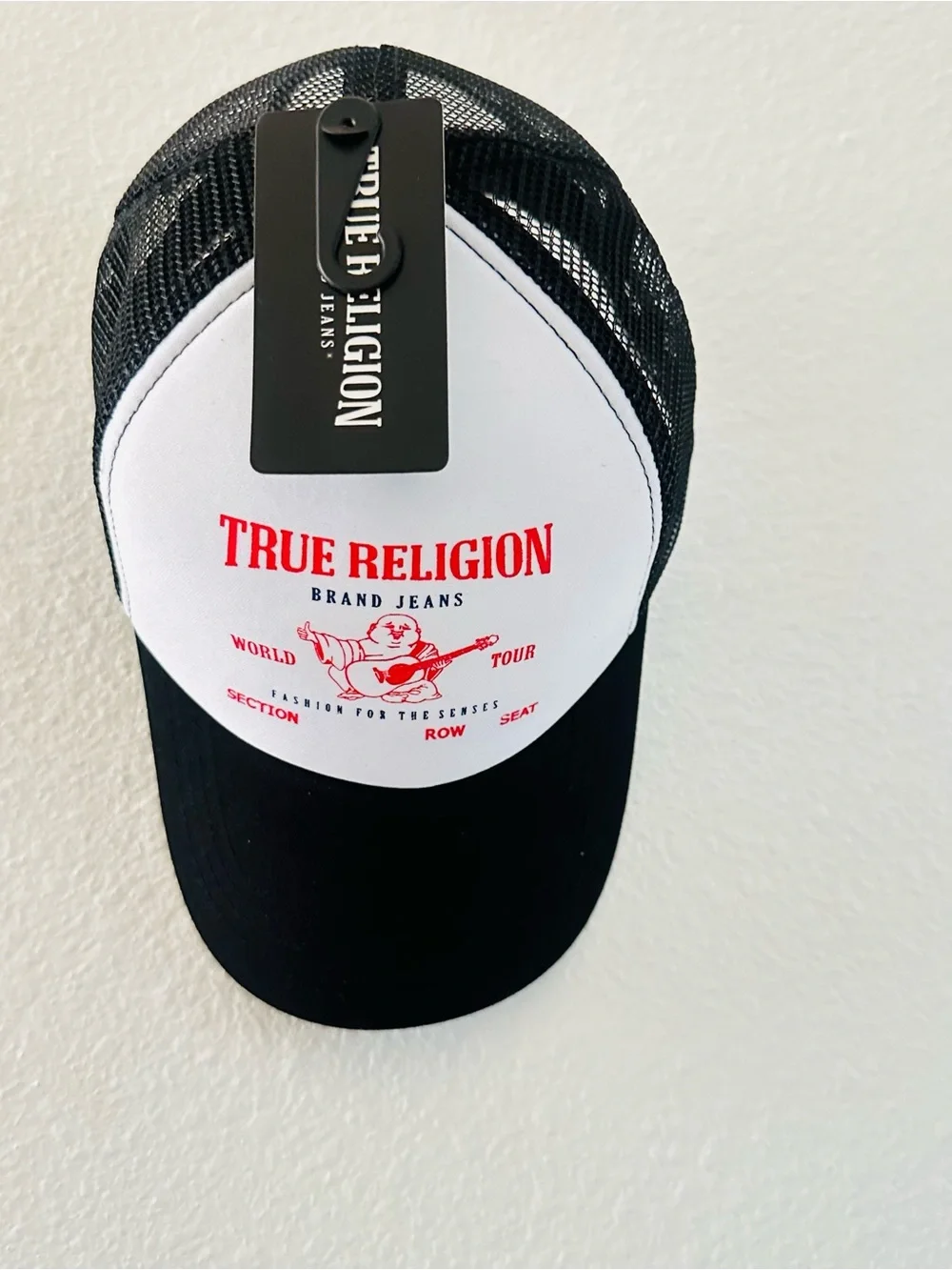 True Religion White, Black and Red Logo Kids Trucker Hat size 5-8 years